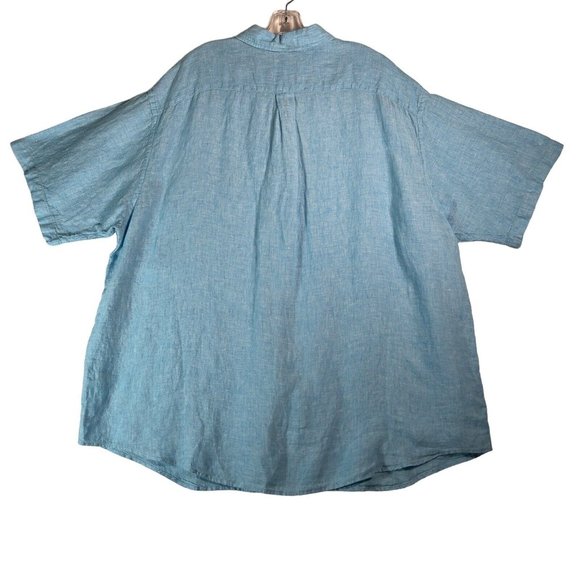 Roundtree & Yorke Mens Linen Button Down Shirt Size 2XB Blue Short Sleeve NEW - Picture 4 of 12